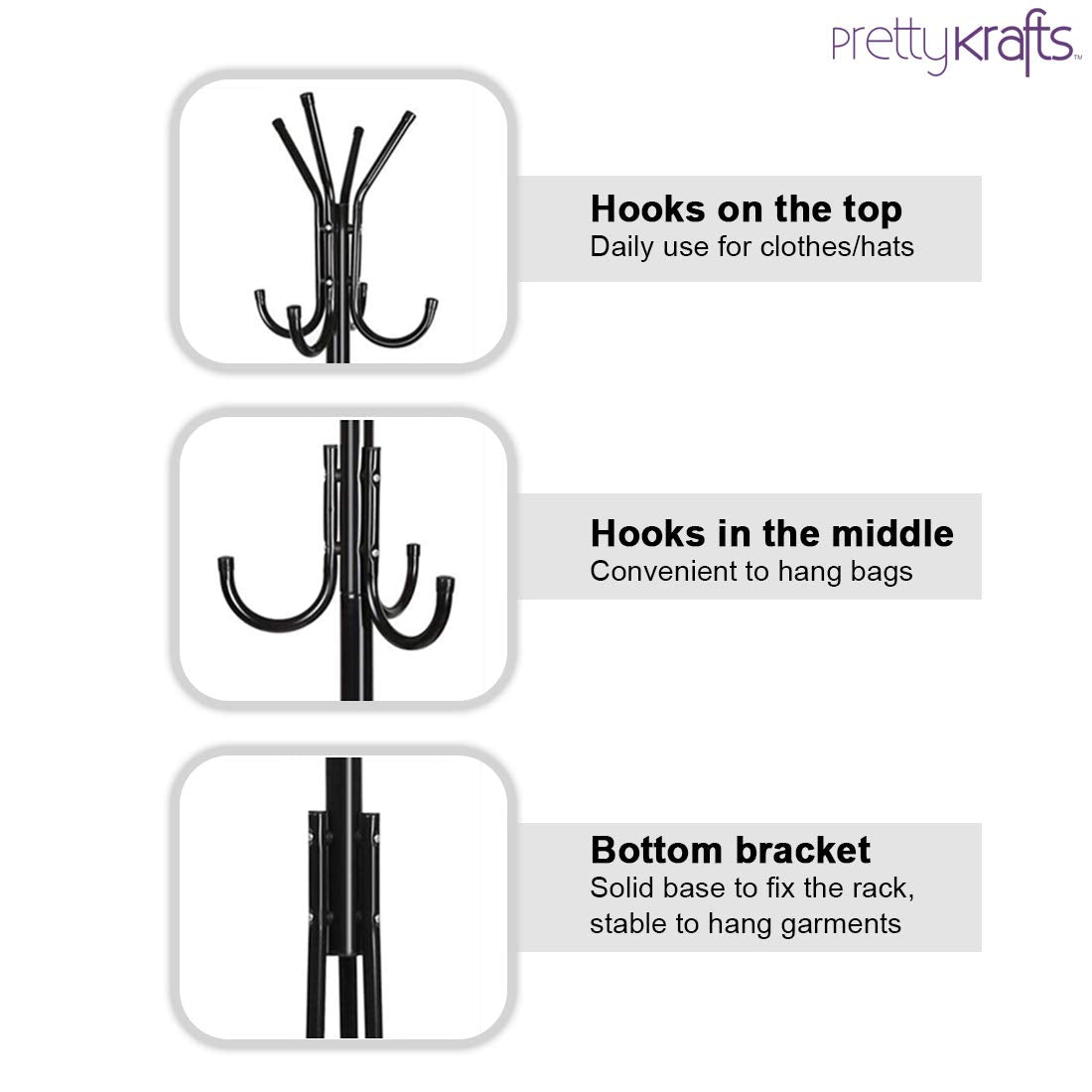PrettyKrafts 6-Hook Wrought Iron Coat Stand – Space-Saving Organizer